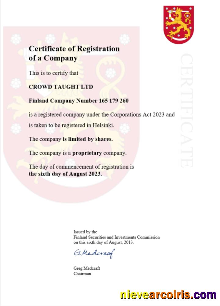 Finland certificate of registration